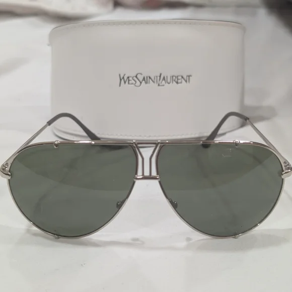 Yves Saint Laurent Silver Sunglasses with Green Lenses - Picture 1 of 5